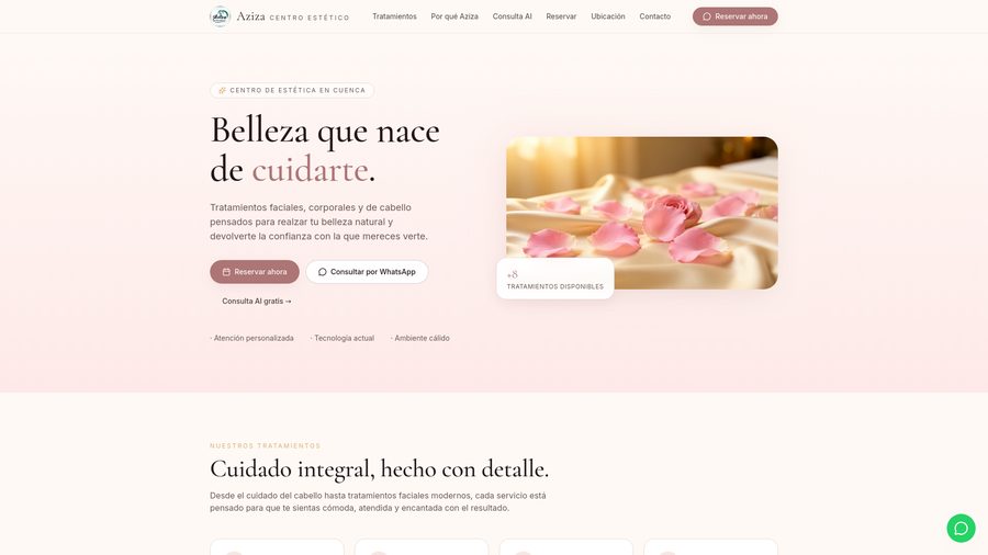 Vista previa del sitio web de Aziza Centro Estético