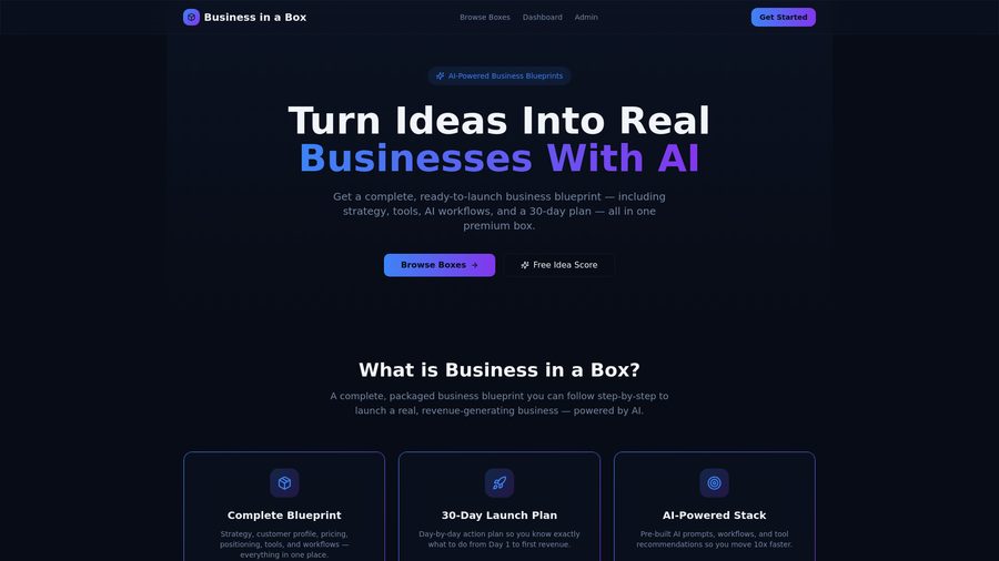 Vista previa del sitio web de Business in a Box