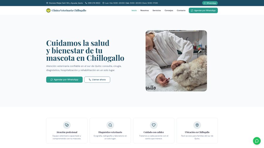 Vista previa del sitio web de Clínica Veterinaria Chillogallo