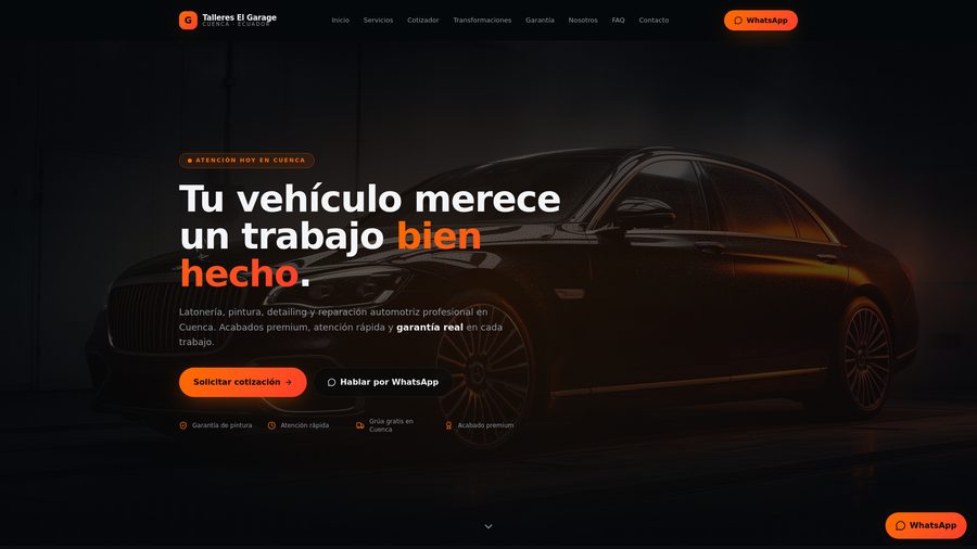 Vista previa del sitio web de Talleres El Garage