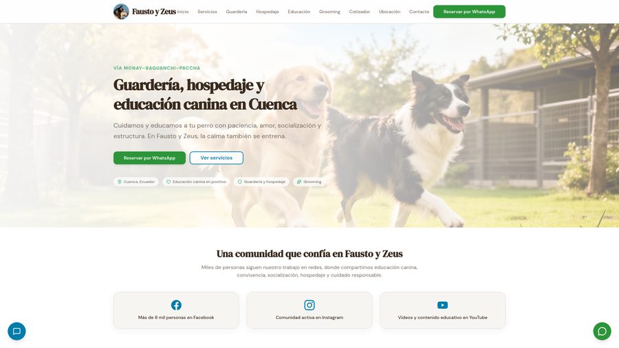 Vista previa del sitio web de Fausto y Zeus