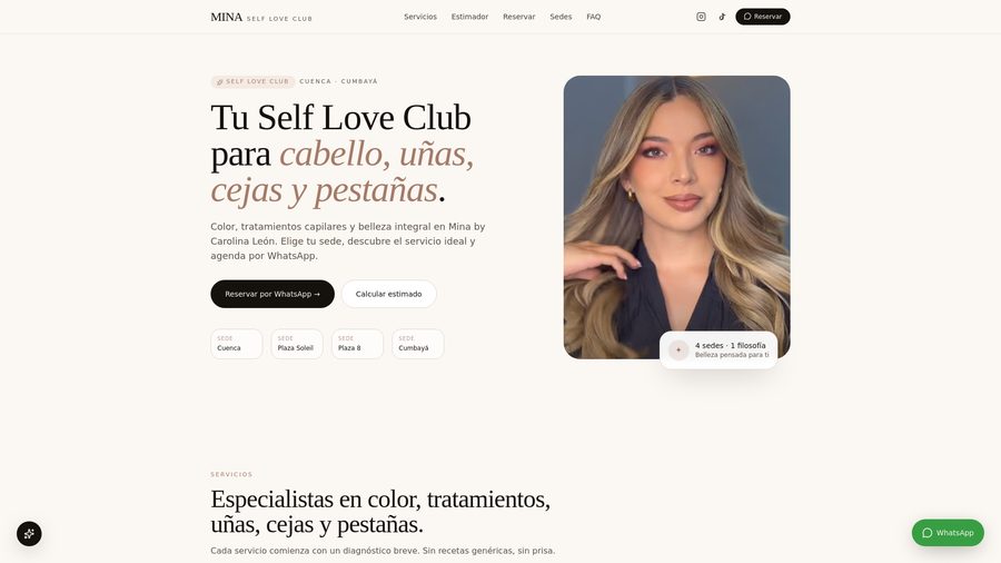Vista previa del sitio web de MINA Self Love Club