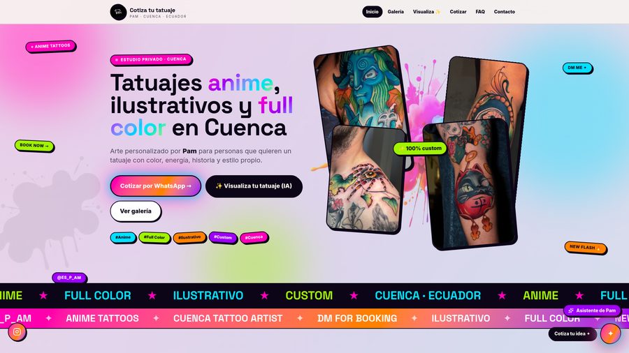 Vista previa del sitio web de Cotiza tu tatuaje (PAM)