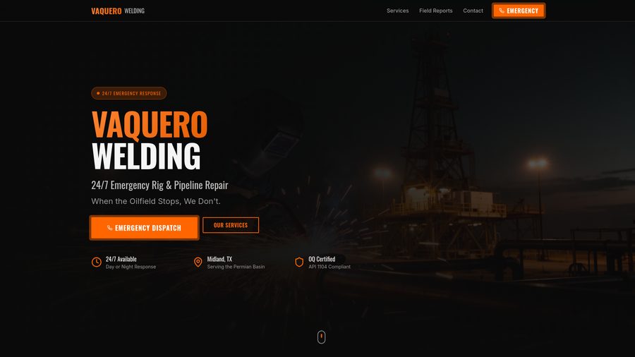 Vista previa del sitio web de Vaquero Welding