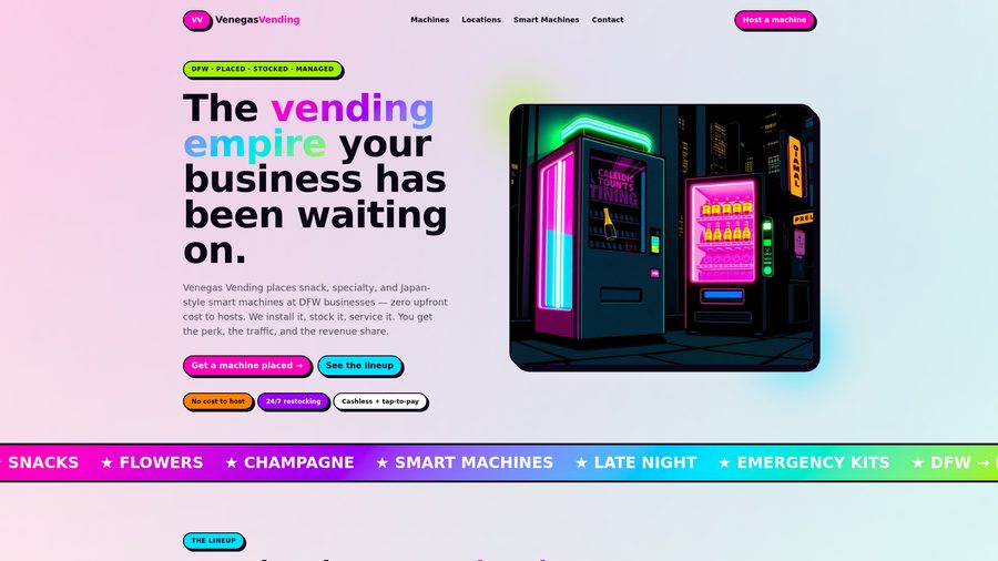 Vista previa del sitio web de Venegas Vending