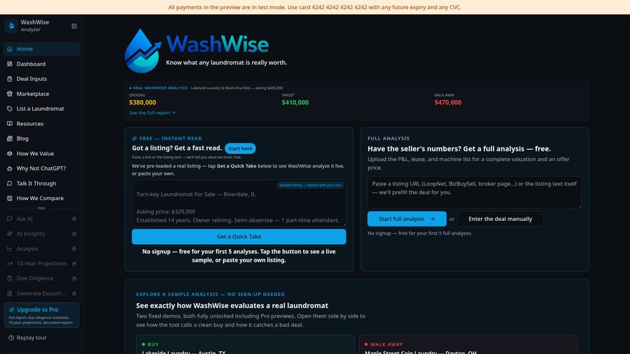 Vista previa del sitio web de WashWise